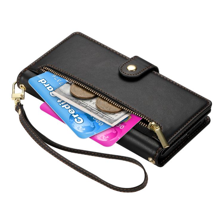 Funda de cuero con cremallera y ranuras para tarjetas para Huawei nova 14 Pro (negra)