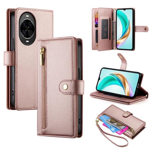 Funda de cuero con cremallera y ranuras para tarjetas para Huawei Nova 14 (rosa)
