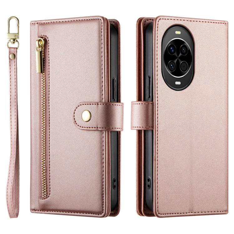 Funda de cuero con cremallera y ranuras para tarjetas para Huawei Nova 14 (rosa)