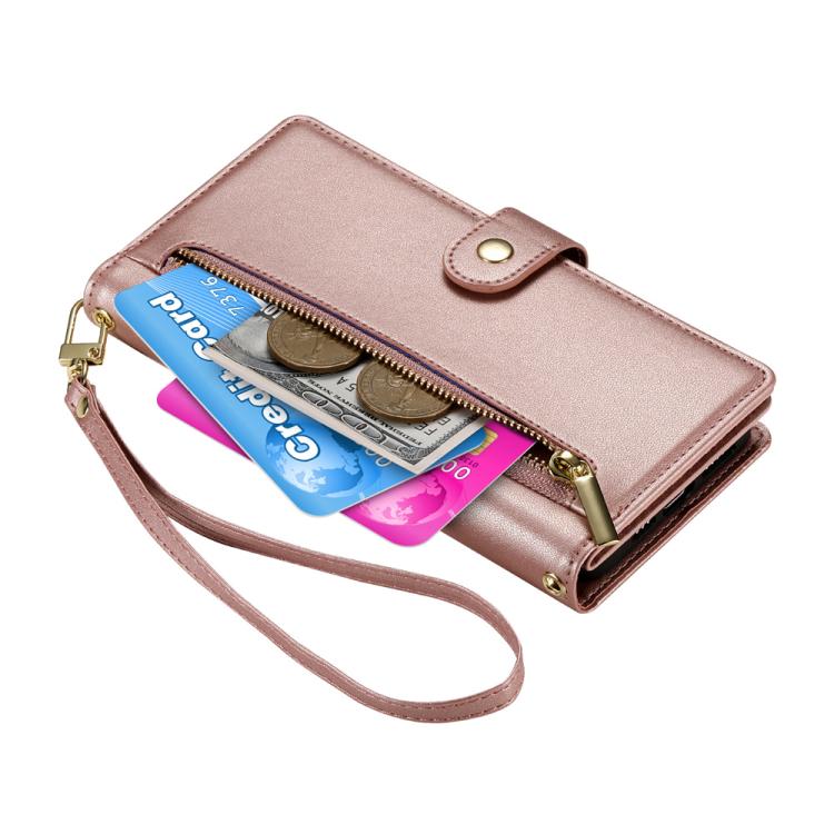Funda de cuero con cremallera y ranuras para tarjetas para Huawei Nova 14 (rosa)