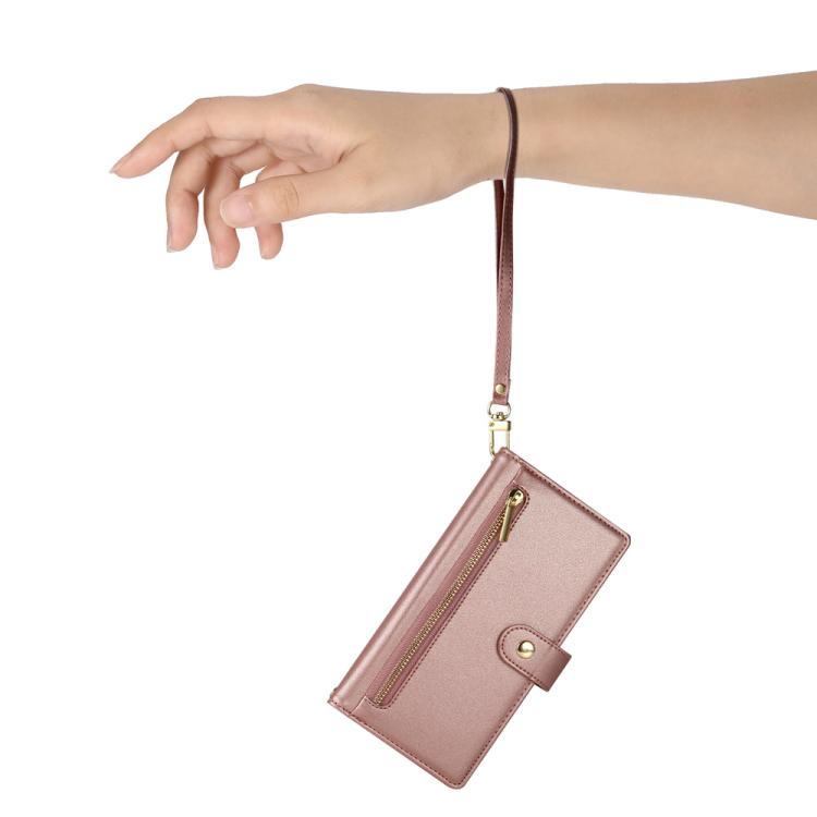 Funda de cuero con cremallera y ranuras para tarjetas para Huawei Nova 14 (rosa)