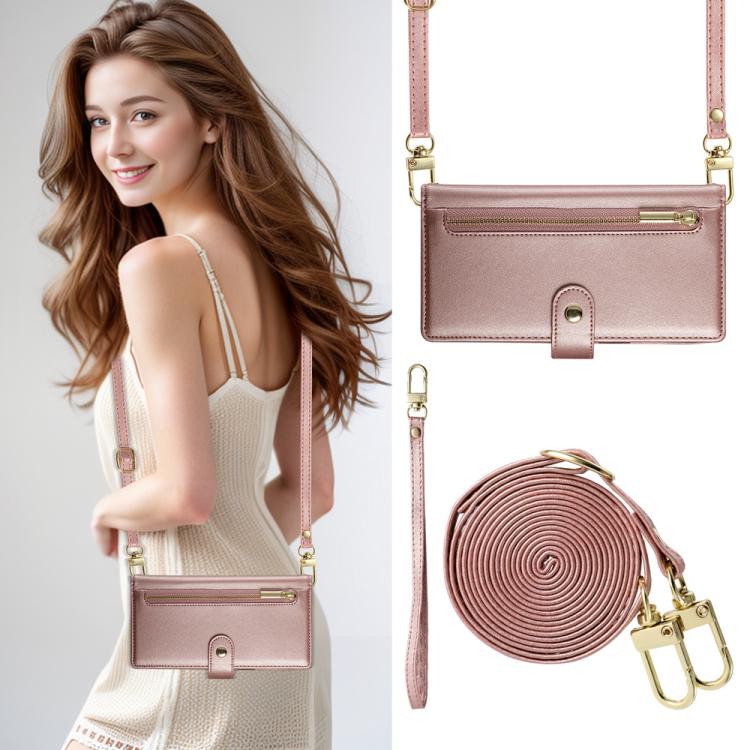Funda de cuero con cremallera y ranuras para tarjetas para Huawei Nova 14 (rosa)