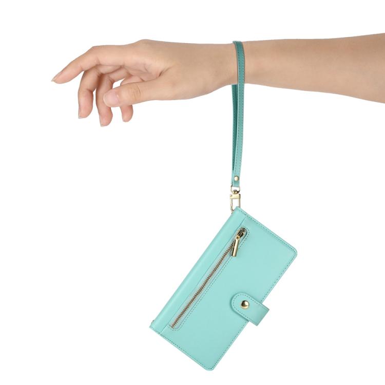 Funda de cuero con nueve ranuras para tarjetas y cremallera para Huawei Nova 14 (verde menta)
