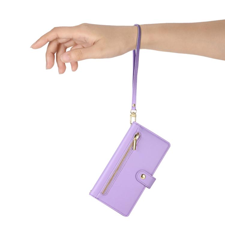 Funda de cuero con cremallera y ranuras para tarjetas para Huawei Nova 14 (morado)