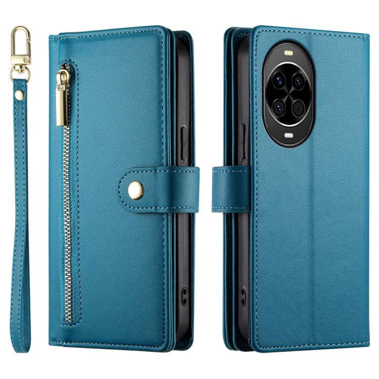 Funda de cuero con cremallera y ranuras para tarjetas para Huawei Nova 14 (azul)