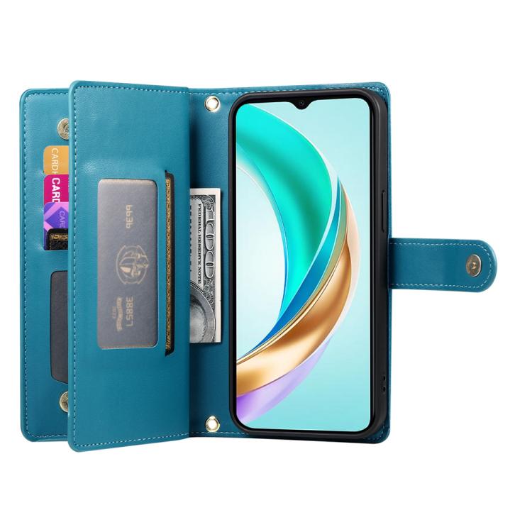 Funda de cuero con cremallera y ranuras para tarjetas para Huawei Nova 14 (azul)