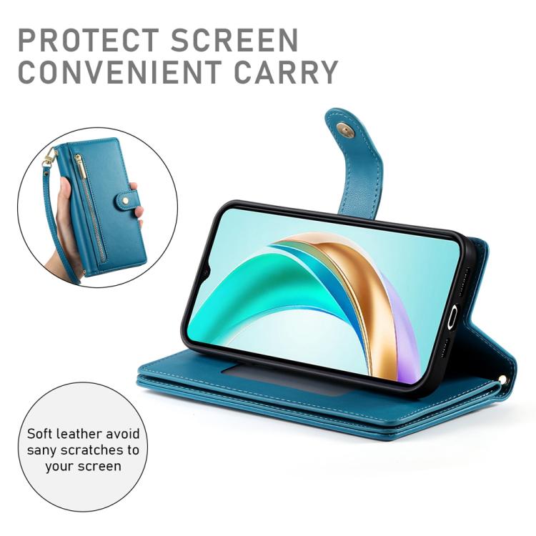 Funda de cuero con cremallera y ranuras para tarjetas para Huawei Nova 14 (azul)