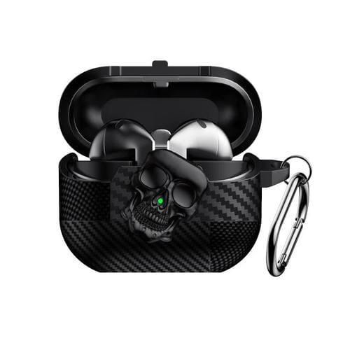 Funda Protectora para Auriculares Bluetooth Samsung Galaxy Buds3 Pro con Fibra de Carbono y Cierre de Calavera (Negro)