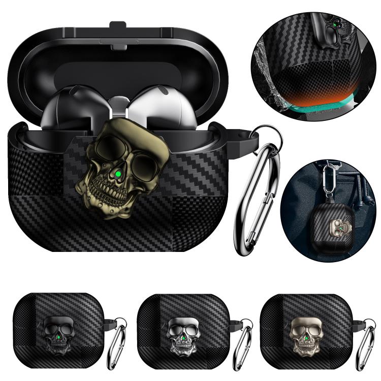 Funda Protectora para Auriculares Bluetooth Samsung Galaxy Buds3 Pro con Fibra de Carbono y Cierre de Calavera (Negro)