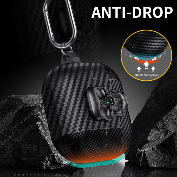 Funda Protectora para Auriculares Bluetooth Samsung Galaxy Buds3 Pro con Fibra de Carbono y Cierre de Calavera (Negro)