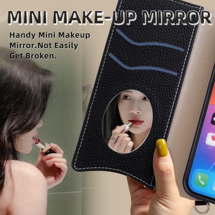Funda de Cuero iPhone 15 Pro Max Diseño Lichi Cadena Cruzada (Negro)