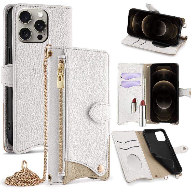 Funda de Piel de Lichi con Diseño de Cola de Pez y Cadena Cruzada para iPhone 12 Pro Max (Blanca)