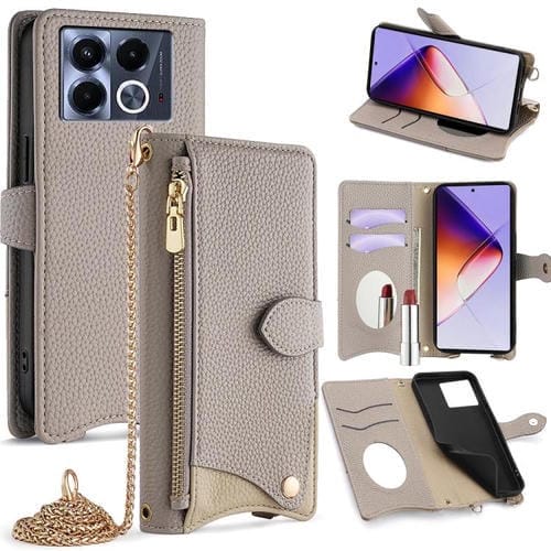 Funda para Teléfono Infinix Note 40 5G con Cadena Cruzada y Diseño Cola de Pez de Cuero de Lichi (Gris)