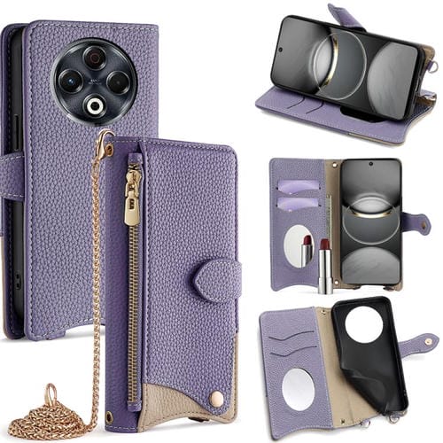 Funda de Cuero con Cadena Cruzada y Diseño Cola de Pez para Tecno Spark 30 4G (Morado)