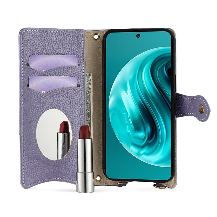 Funda de Cuero de Lichi con Cola de Pez y Cadena Cruzada para Huawei Nova 12I / Enjoy 70 Pro (Morado)