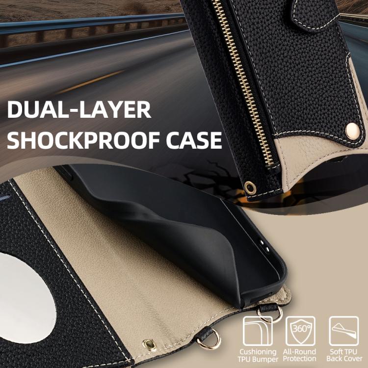 Funda de Cuero Tipo Lichi con Forma de Cola de Pez y Cadena Cruzada para Huawei Pura 70 (Negra)