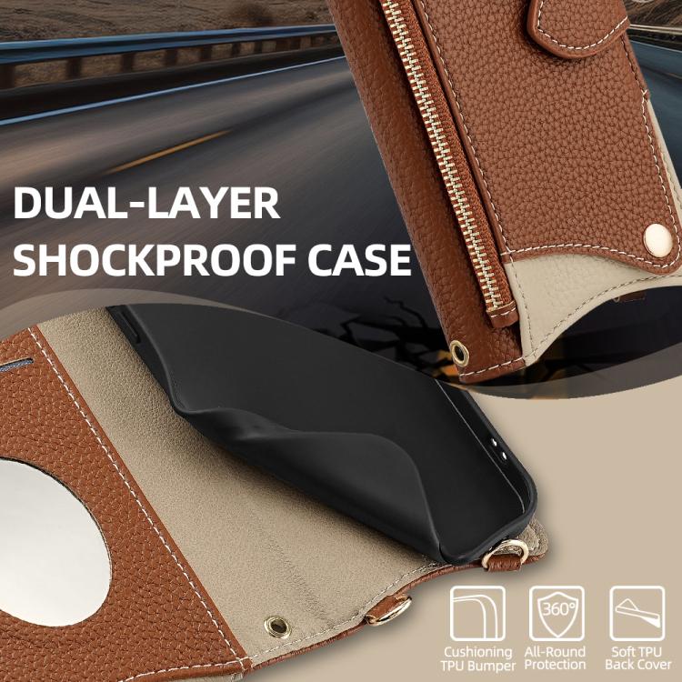 Funda de Cuero Tipo Lichi con Cola de Pez y Cadena Cruzada para Huawei Pura 70 (Marrón)