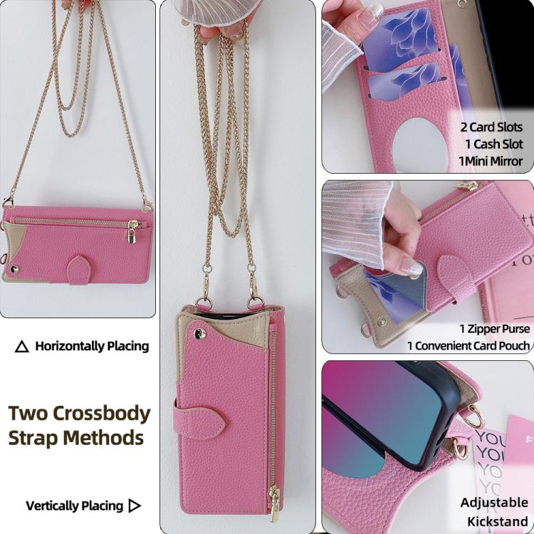 Funda de Cuero para OnePlus Ace 3 Pro con Cadena Cruzada y Diseño Cola de Pez (Rosa)