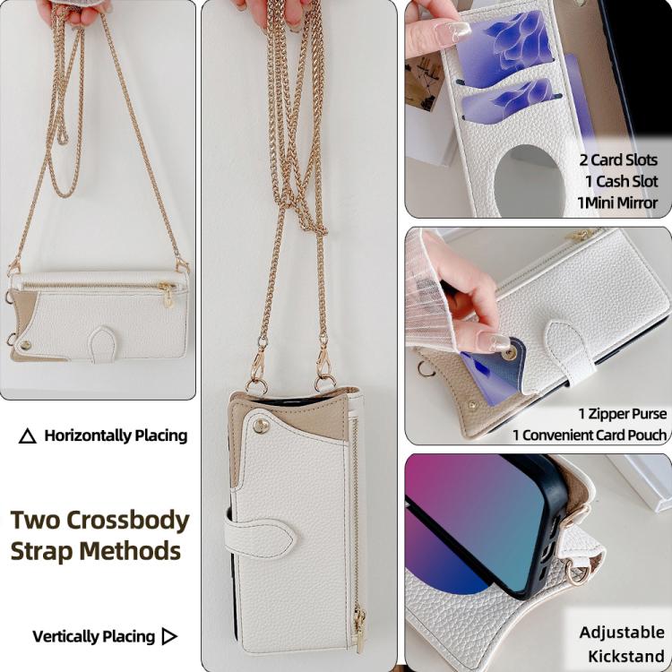 Funda de Cuero Tipo Lichi OnePlus Ace 3 Pro Diseño Cola de Pez Cadena Cruzada (Blanca)