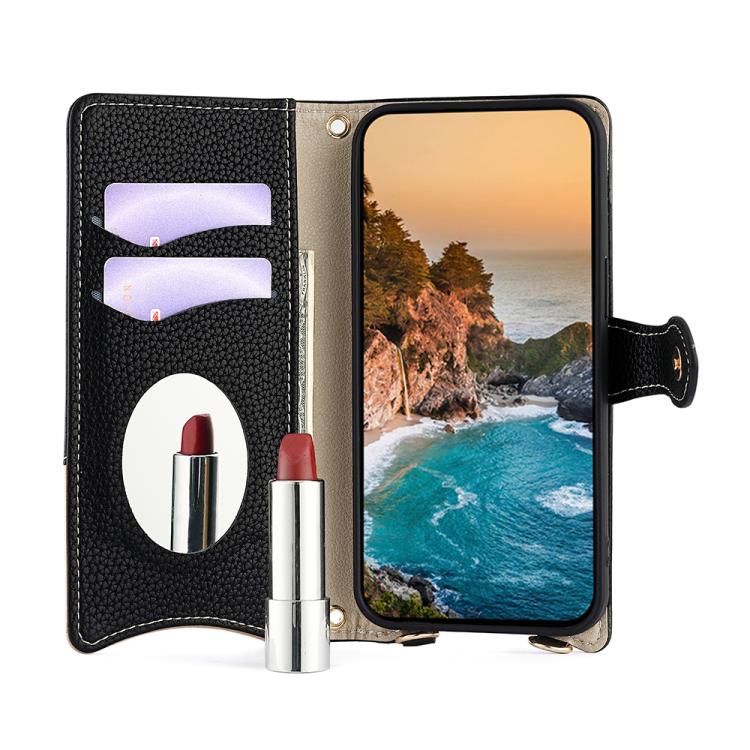 Funda de Cuero Tipo Lichi OnePlus Nord N200 5G con Diseño Cola de Pez y Cadena Cruzada (Negra)