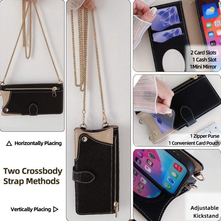 Funda de Cuero Tipo Lichi OnePlus Nord N200 5G con Diseño Cola de Pez y Cadena Cruzada (Negra)