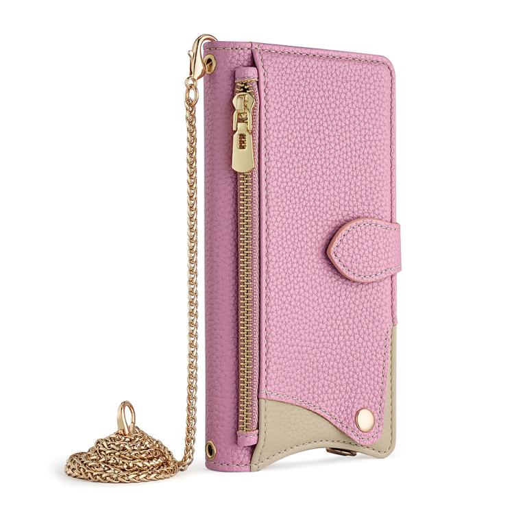 Funda de Cuero con Cadena Cruzada y Diseño Cola de Pez para OnePlus Nord N200 5G (Rosa)