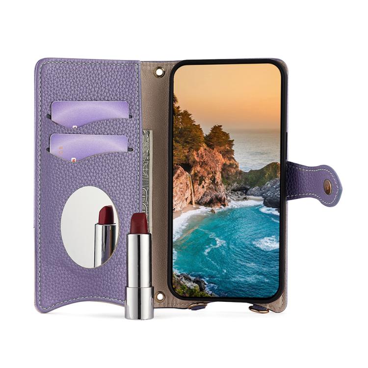 Funda de Cuero Tipo Lichi con Diseño de Cola de Pez y Cadena Cruzada para OnePlus Nord N200 5G (Morado)