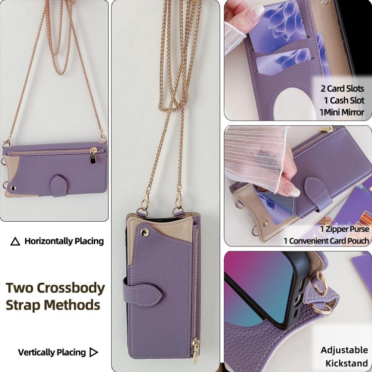 Funda de Cuero Tipo Lichi con Diseño de Cola de Pez y Cadena Cruzada para OnePlus Nord N200 5G (Morado)