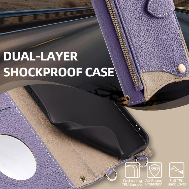Funda de Cuero Tipo Lichi con Diseño de Cola de Pez y Cadena Cruzada para OnePlus Nord N200 5G (Morado)