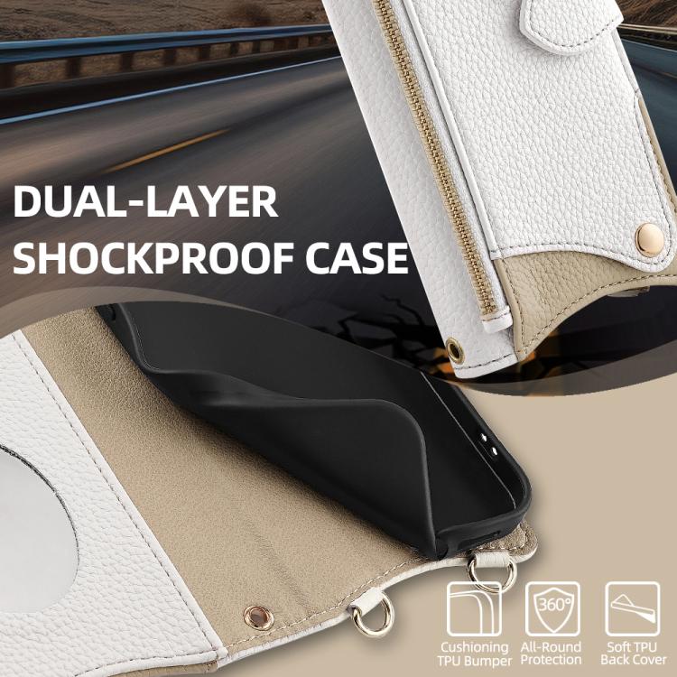 Funda Cuero Tipo Lichi OnePlus Nord N200 5G Diseño Cola de Pez Cadena Cruzada (Blanca)