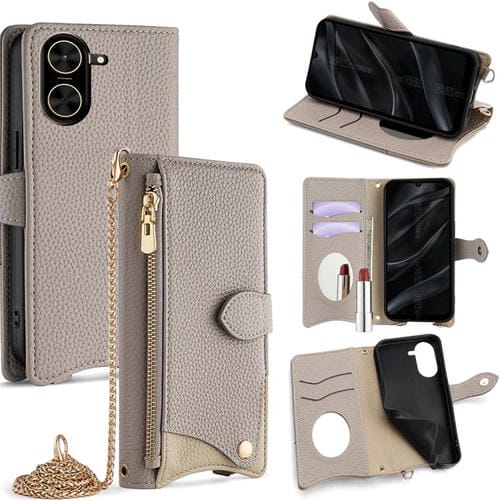 Funda de cuero lichi con cadena cruzada y cola de pez para Redmi A5 4G (171,7 mm) (gris)