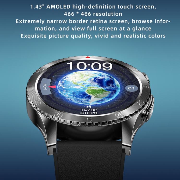 Reloj Inteligente H9 con Correa de Cuero 1,43 Pulgadas ECG Llamadas Bluetooth Asistente de Voz (Negro)