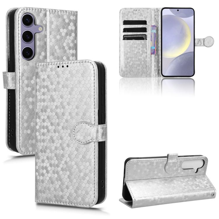 Funda de cuero con textura de panal y puntos para Samsung Galaxy S25 FE 5G (plateada)