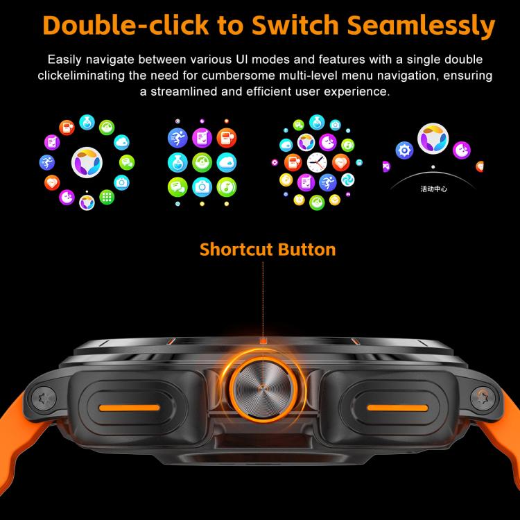 Reloj Inteligente Gt9/8 con Auriculares Bluetooth 2 en 1, Pantalla 1,53 Pulgadas, Resistente al Agua IP67, Monitor de Oxígeno (Negro y Naranja)
