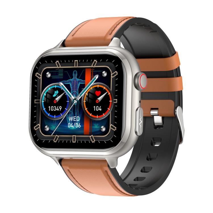Reloj Inteligente Tk17 con Correa de Cuero, Pantalla Horizontal 1,91" Compatible ECG (Marrón)