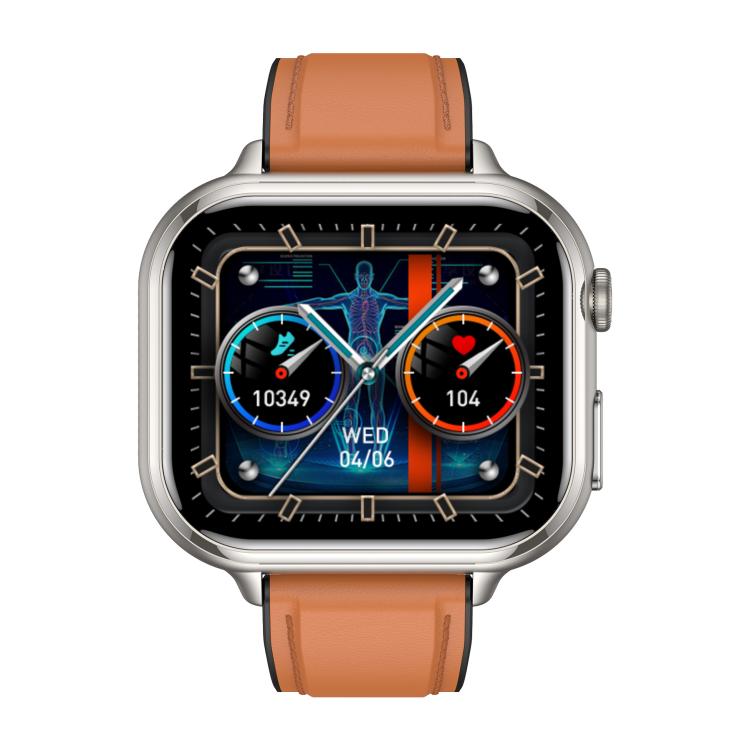 Reloj Inteligente Tk17 con Correa de Cuero, Pantalla Horizontal 1,91" Compatible ECG (Marrón)