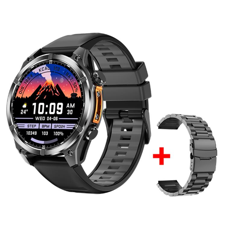 Reloj Inteligente Deportivo HD300 Pantalla Amoled 1,43" Correas Dobles Detección Oxígeno (Silicona Negra + Acero Negra)