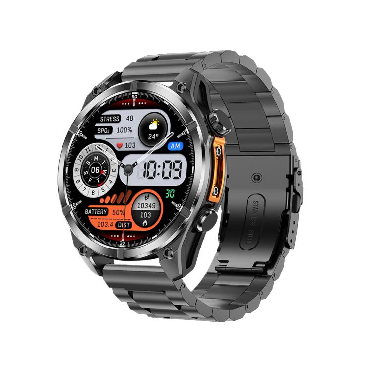 Reloj Inteligente Deportivo HD300 Pantalla Amoled 1,43" Correas Dobles Detección Oxígeno (Silicona Negra + Acero Negra)