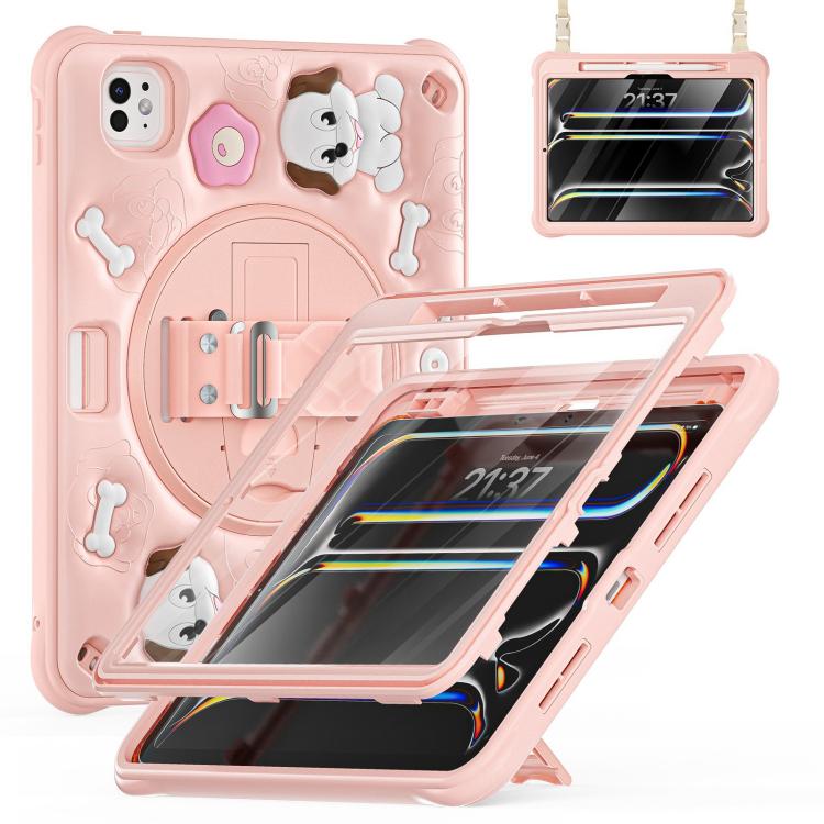 Funda Híbrida de Silicona para iPad Pro 11 (2024) con Soporte Giratorio (Rosa)
