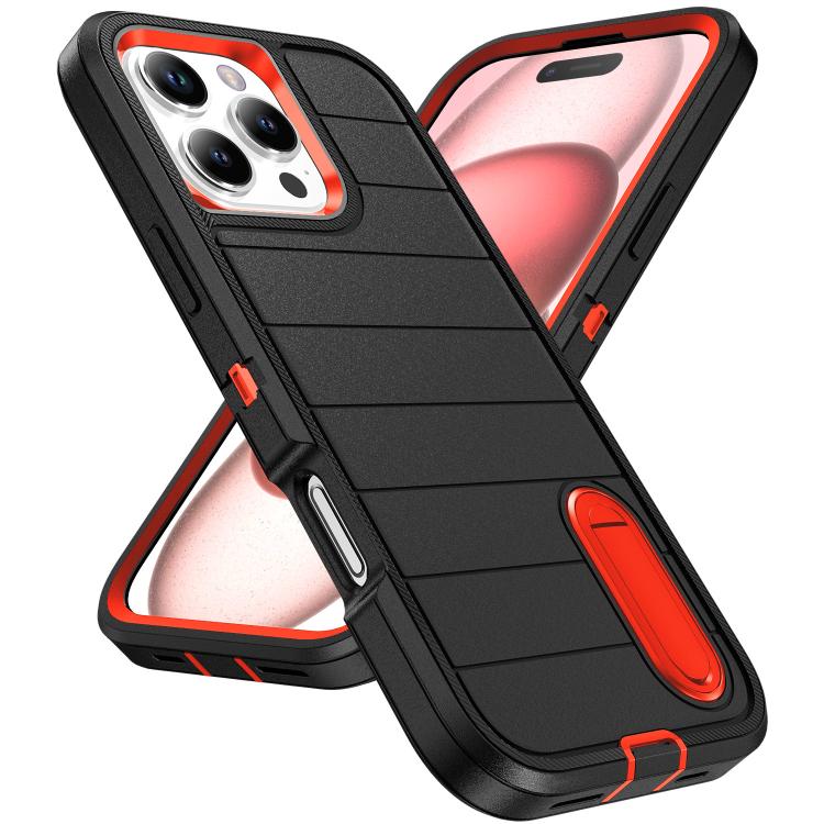 Funda de Silicona y PC Defender Gen2 para iPhone 16 Pro con Soporte (Negro y Naranja)