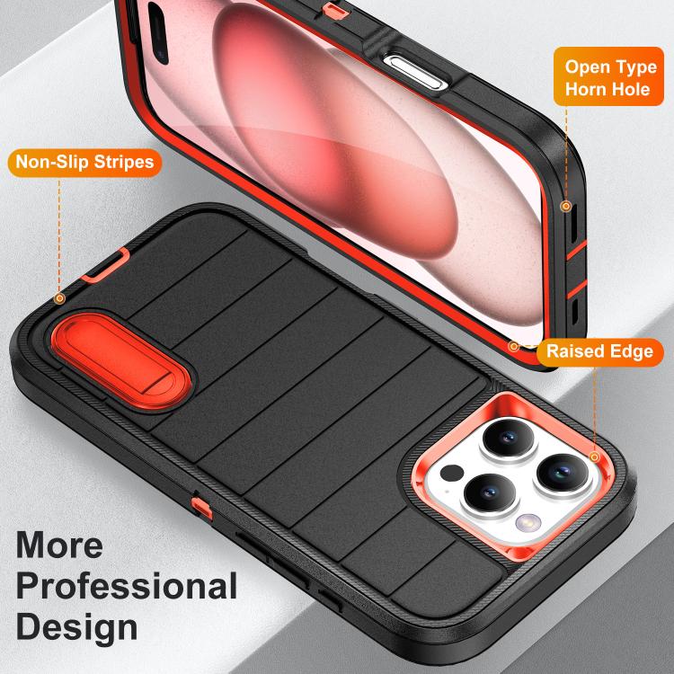 Funda de Silicona y PC Defender Gen2 para iPhone 16 Pro con Soporte (Negro y Naranja)