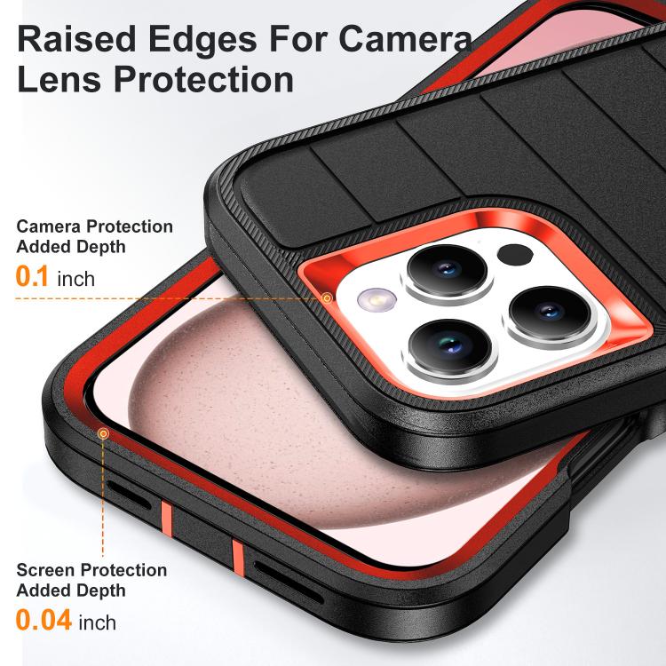 Funda de Silicona y PC Defender Gen2 para iPhone 16 Pro con Soporte (Negro y Naranja)