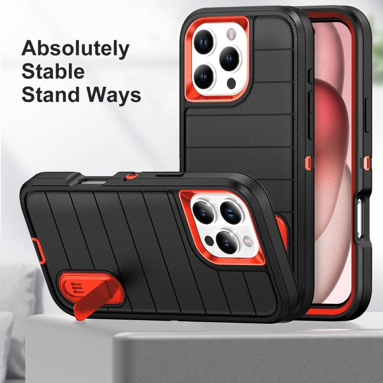 Funda de Silicona y PC Defender Gen2 para iPhone 16 Pro con Soporte (Negro y Naranja)