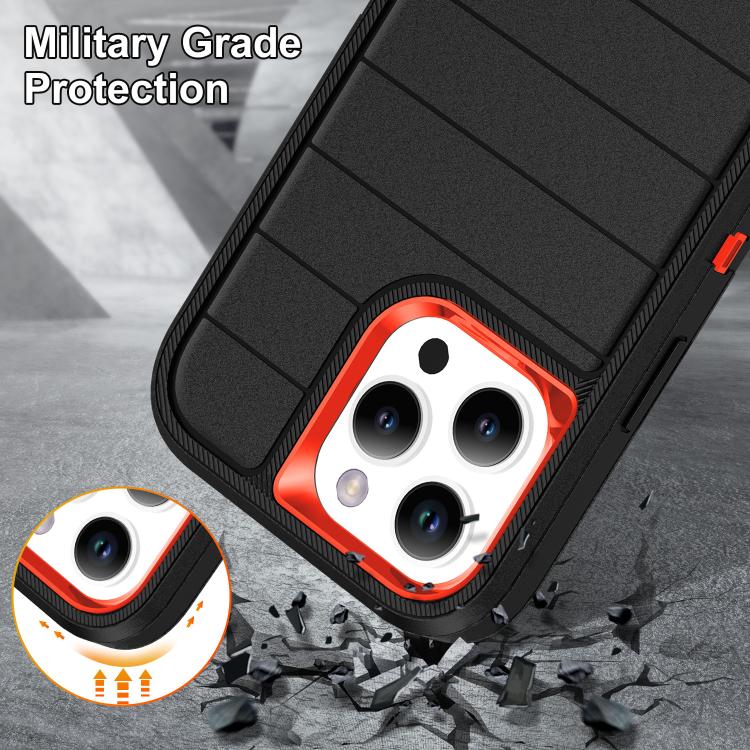 Funda de Silicona y PC Defender Gen2 para iPhone 16 Pro con Soporte (Negro y Naranja)