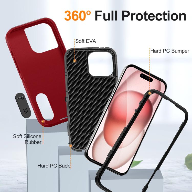 Funda de Silicona y PC Defender Gen2 para iPhone 16 Pro con Soporte (Rojo y Negro)