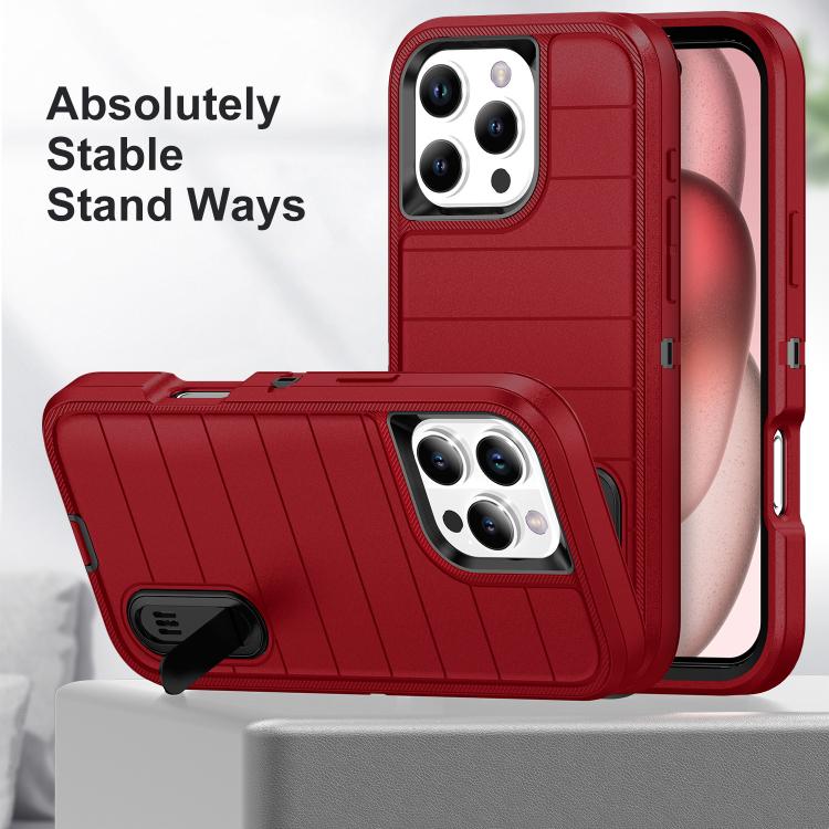 Funda de Silicona y PC Defender Gen2 para iPhone 16 Pro con Soporte (Rojo y Negro)