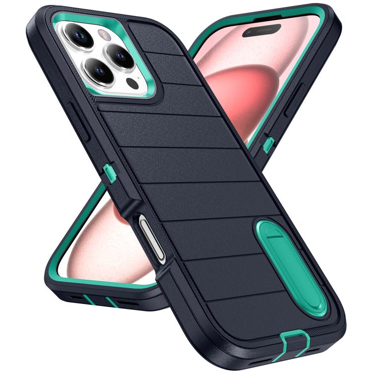 Funda Silicona y PC Resistente con Soporte para iPhone 16 Pro Defender Gen2 (Azul Oscuro y Cian)