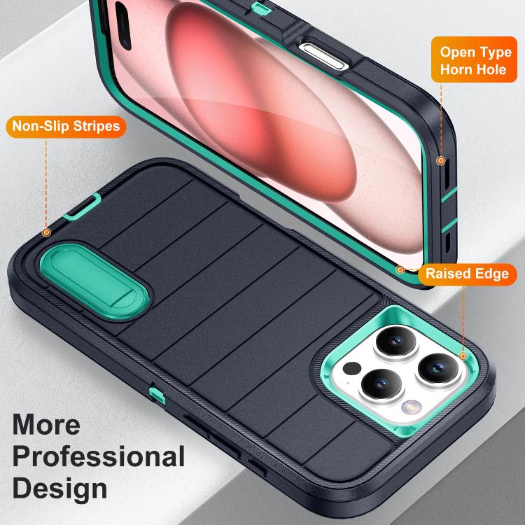 Funda Silicona y PC Resistente con Soporte para iPhone 16 Pro Defender Gen2 (Azul Oscuro y Cian)