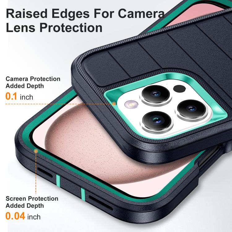 Funda Silicona y PC Resistente con Soporte para iPhone 16 Pro Defender Gen2 (Azul Oscuro y Cian)