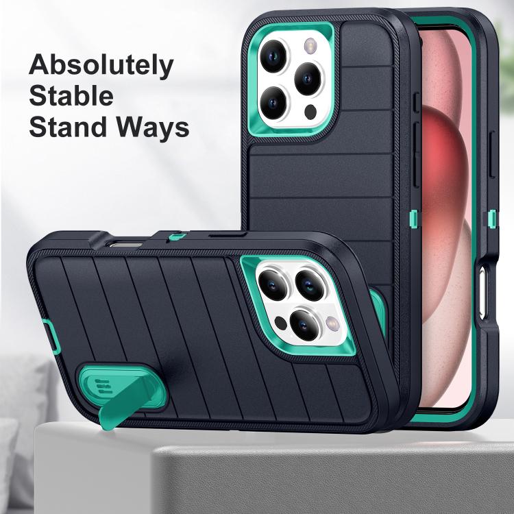 Funda Silicona y PC Resistente con Soporte para iPhone 16 Pro Defender Gen2 (Azul Oscuro y Cian)